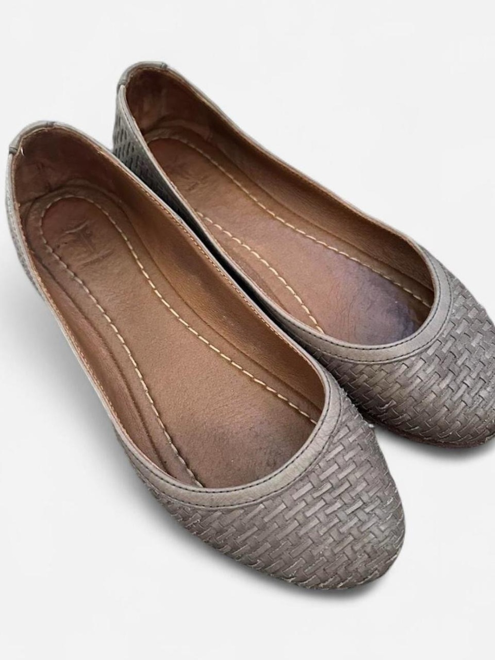 Frye Woven Leather Ballet Flats in Taupe Gray brown